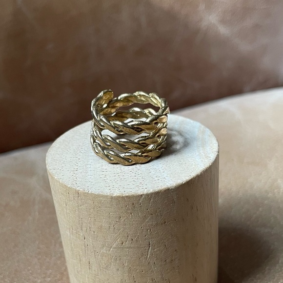 Vintage Jewelry - Vintage brass braided rope triple band solid ring boho gold layer stack